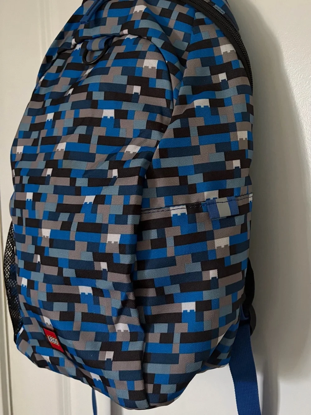 Lego Unisex Backpack in Blue, Black & Gray Pixel Print. Very Good Condition